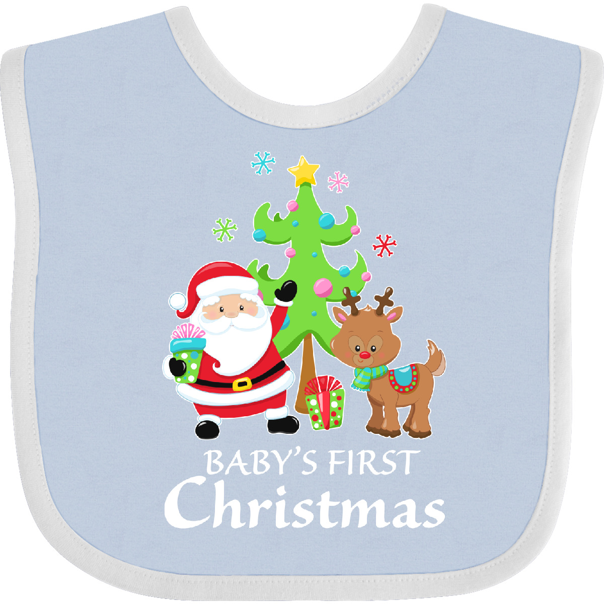 Inktastic Baby's 1st Christmas With Santa Reindeer And Tree Baby Bib Claus Deer - Picture 7 of 12