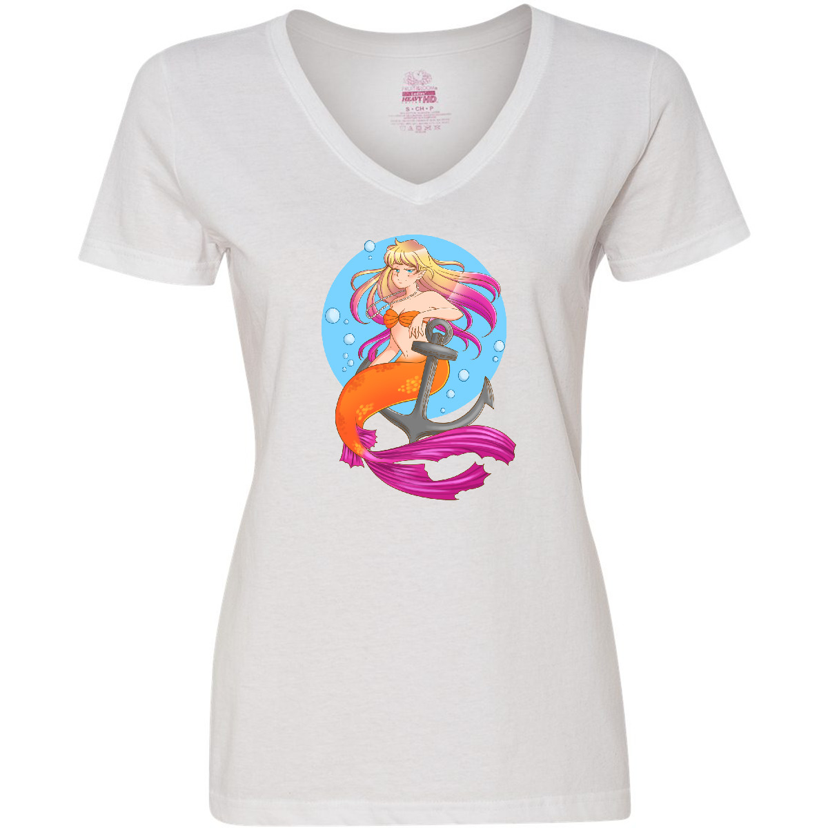 Inktastic Nautical Orange And Pink Mermaid Sitting On Women's V-Neck T-Shirt Sea - Picture 7 of 7