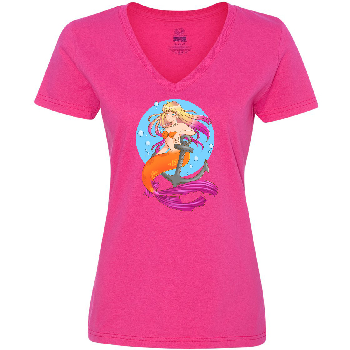 Inktastic Nautical Orange And Pink Mermaid Sitting On Women's V-Neck T-Shirt Sea - Picture 3 of 7