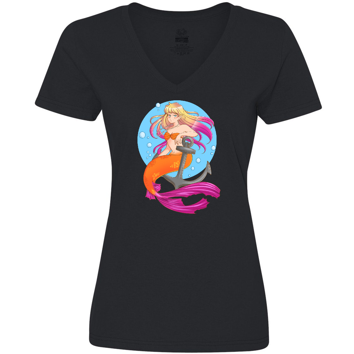 Inktastic Nautical Orange And Pink Mermaid Sitting On Women's V-Neck T-Shirt Sea - Picture 2 of 7