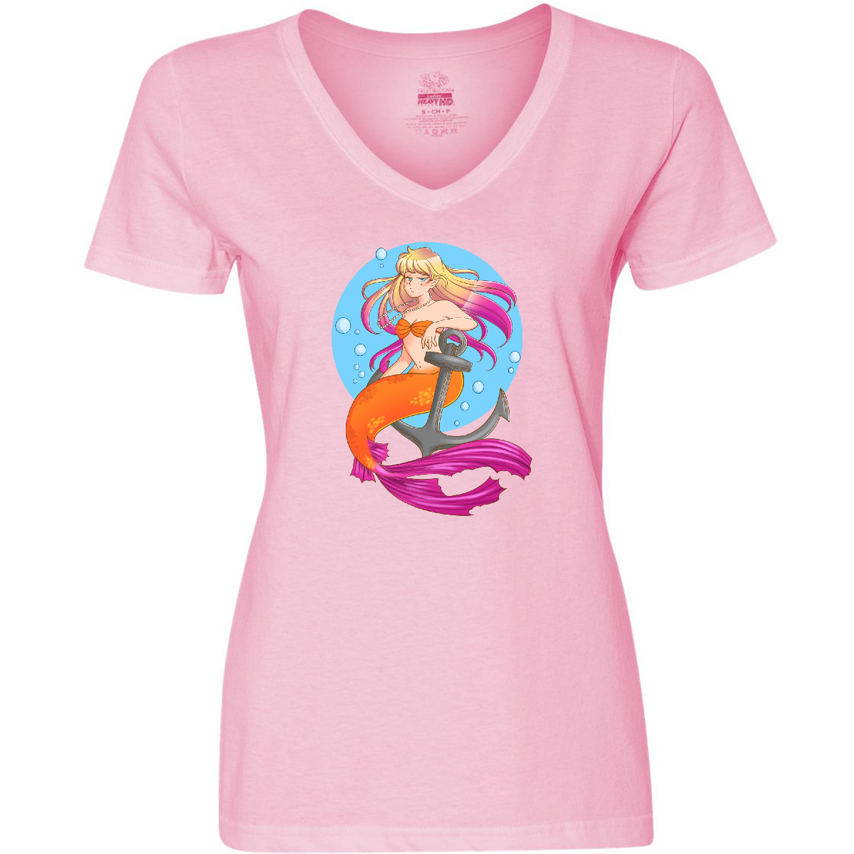 Inktastic Nautical Orange And Pink Mermaid Sitting On Women's V-Neck T-Shirt Sea - Picture 5 of 7