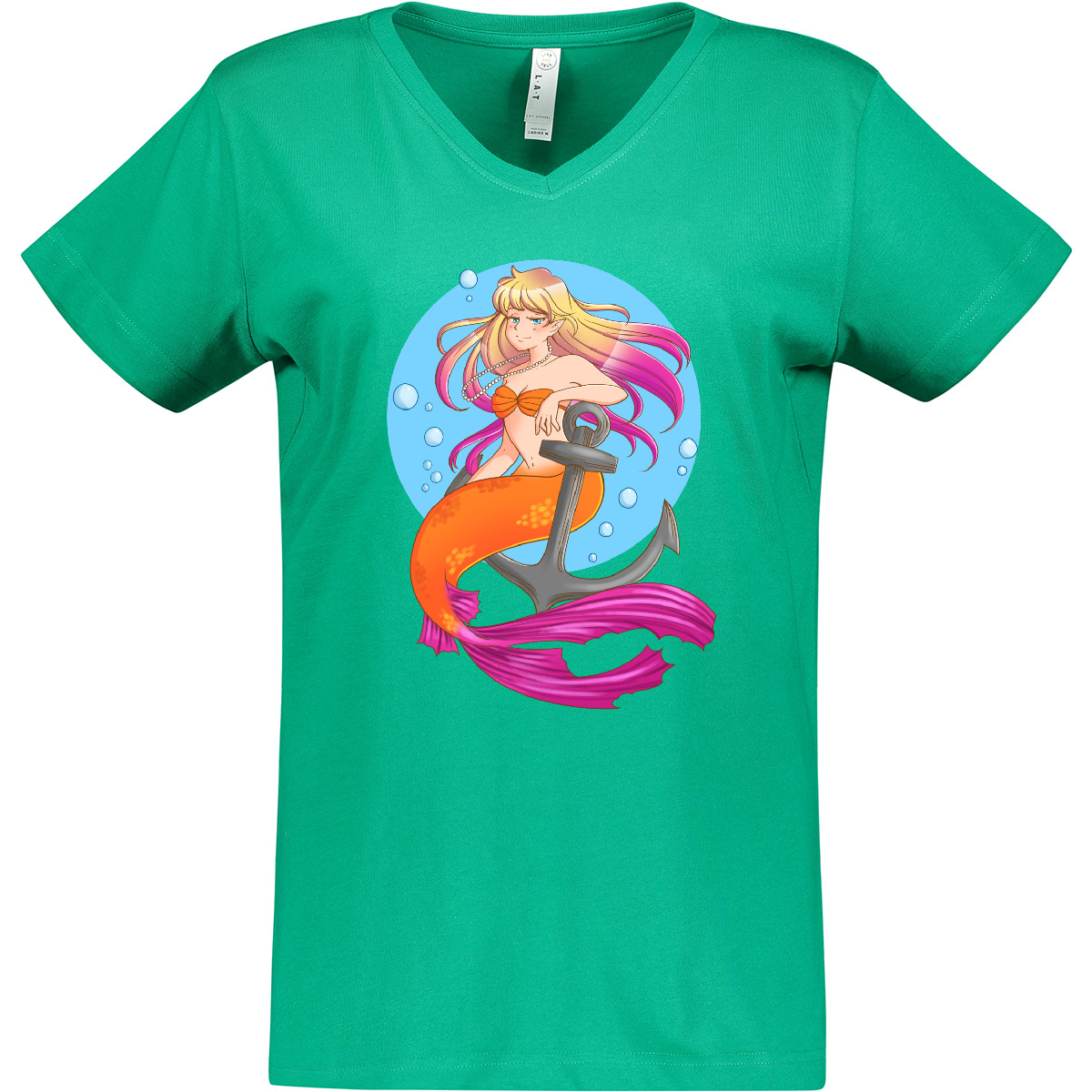 Inktastic Nautical Orange And Pink Mermaid Sitting On Women's V-Neck T-Shirt Sea - Picture 4 of 7