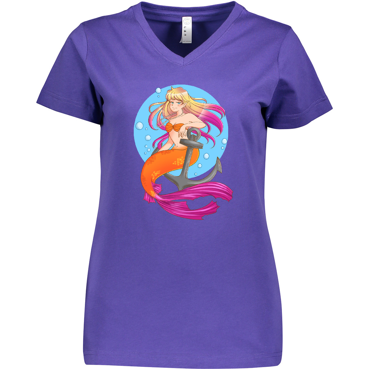 Inktastic Nautical Orange And Pink Mermaid Sitting On Women's V-Neck T-Shirt Sea - Picture 6 of 7