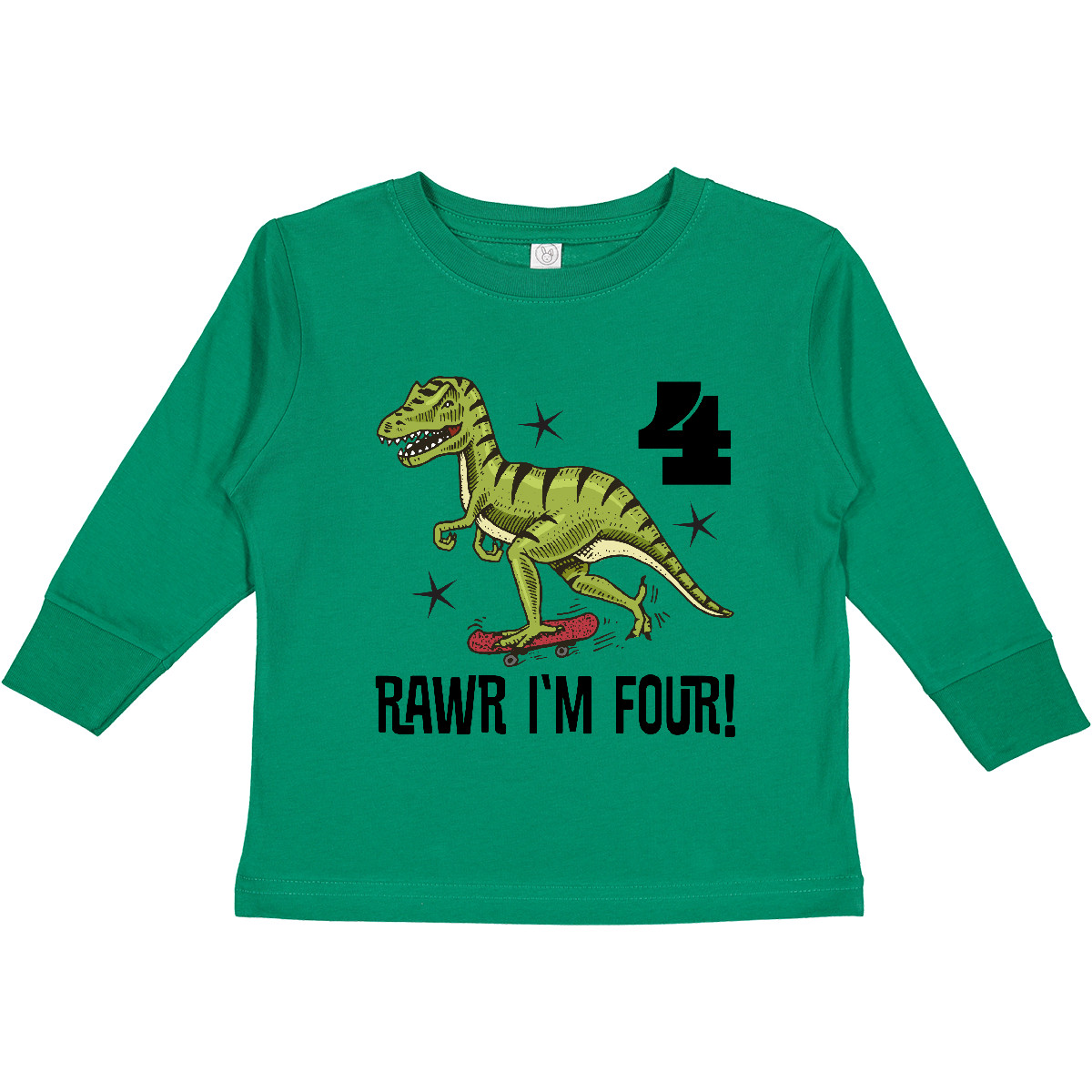 Inktastic 4th Birthday Party Dinosaur 4 Year Old Toddler Long Sleeve T-Shirt Im - Picture 5 of 6