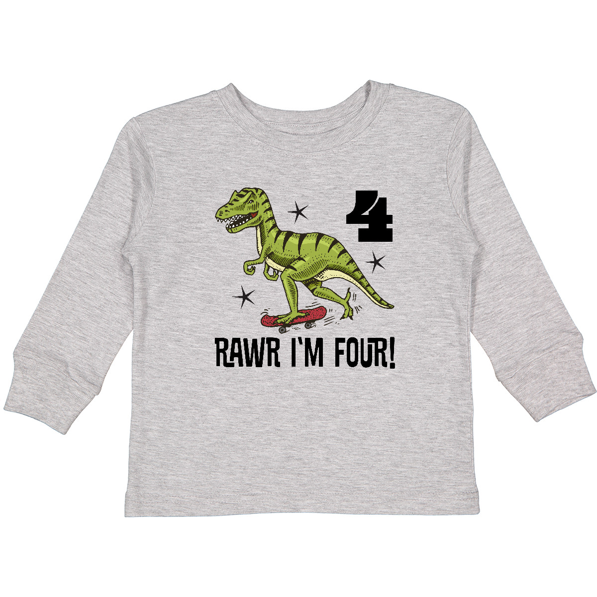 Inktastic 4th Birthday Party Dinosaur 4 Year Old Toddler Long Sleeve T-Shirt Im - Picture 4 of 6