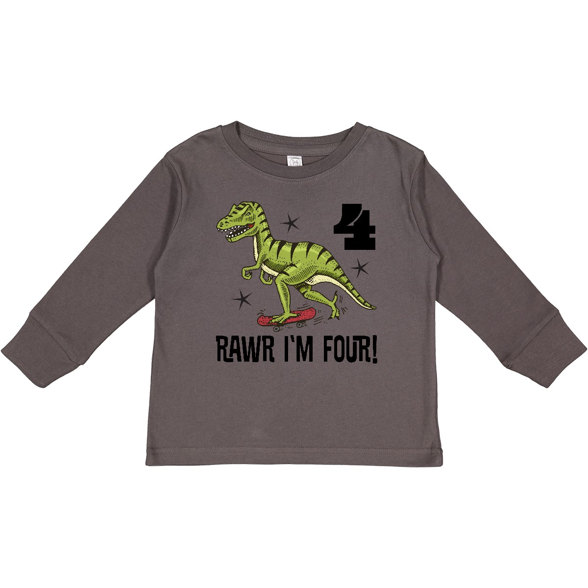 Inktastic 4th Birthday Party Dinosaur 4 Year Old Toddler Long Sleeve T-Shirt Im - Picture 3 of 6