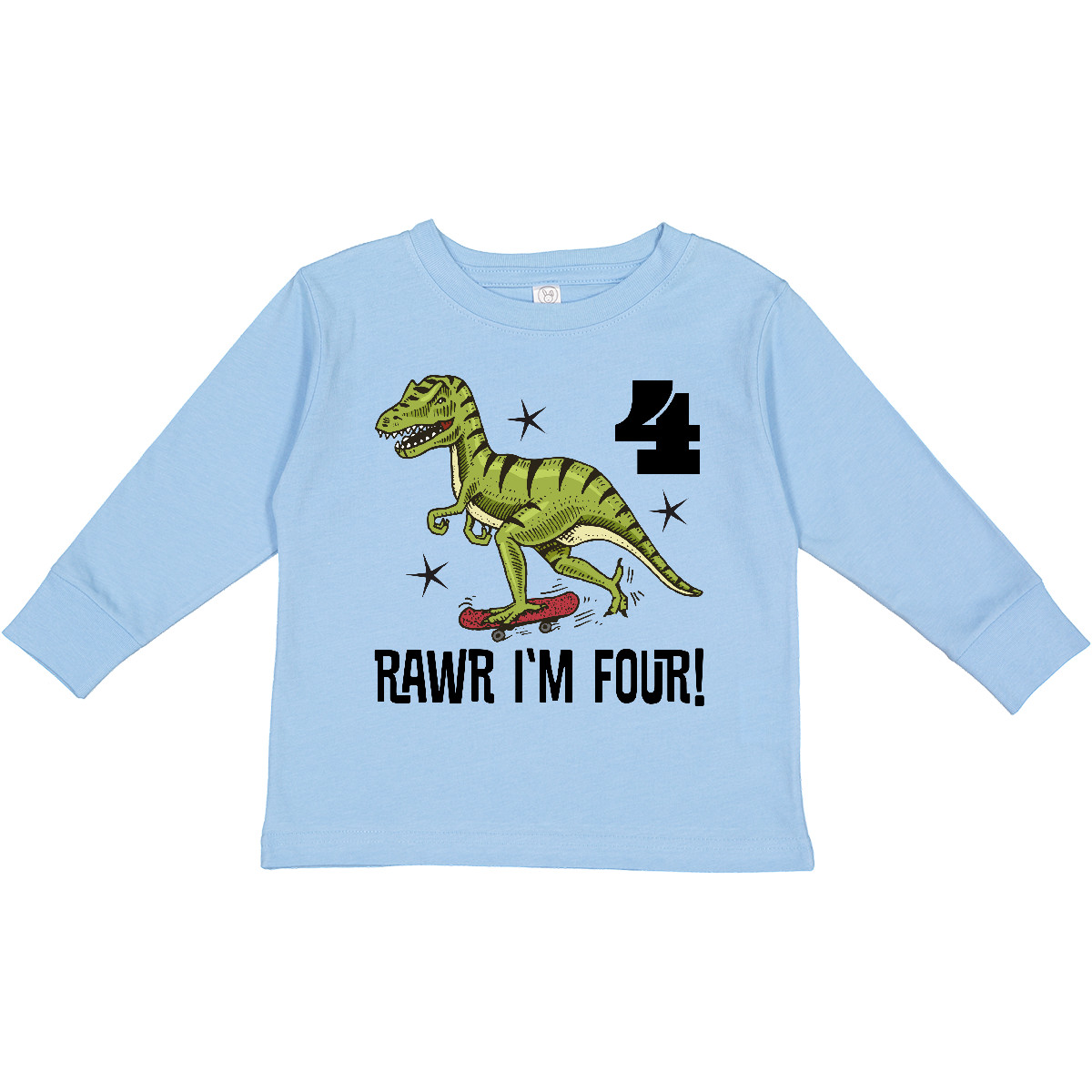 Inktastic 4th Birthday Party Dinosaur 4 Year Old Toddler Long Sleeve T-Shirt Im - Picture 2 of 6
