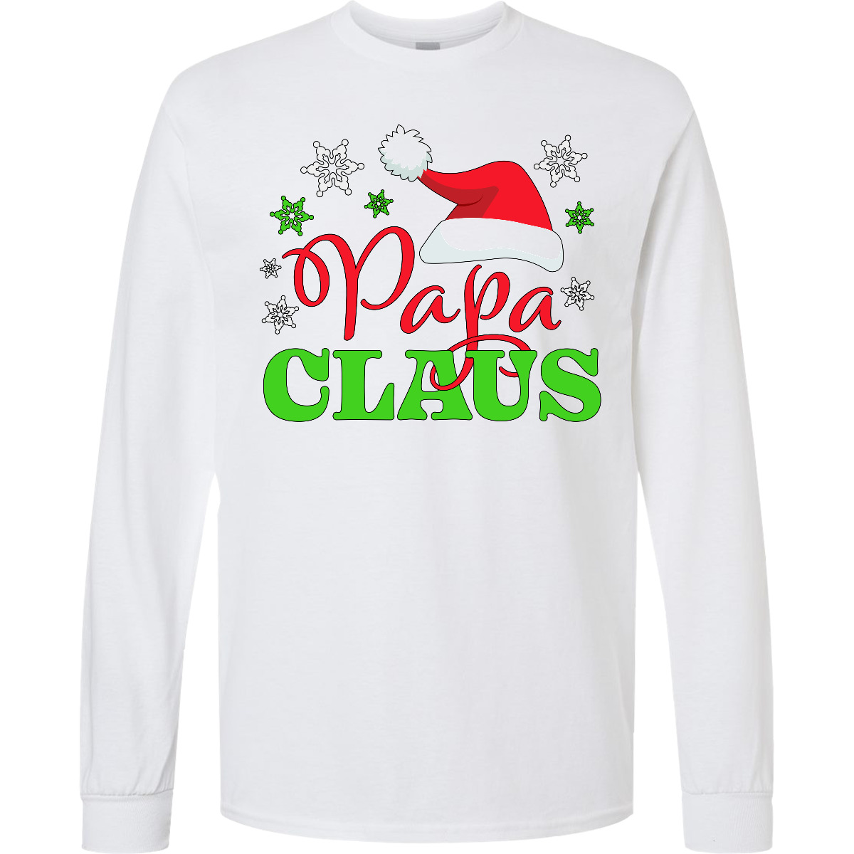 Inktastic Papa Claus With Christmas Santa Hat And Snowflakes Long Sleeve T-Shirt