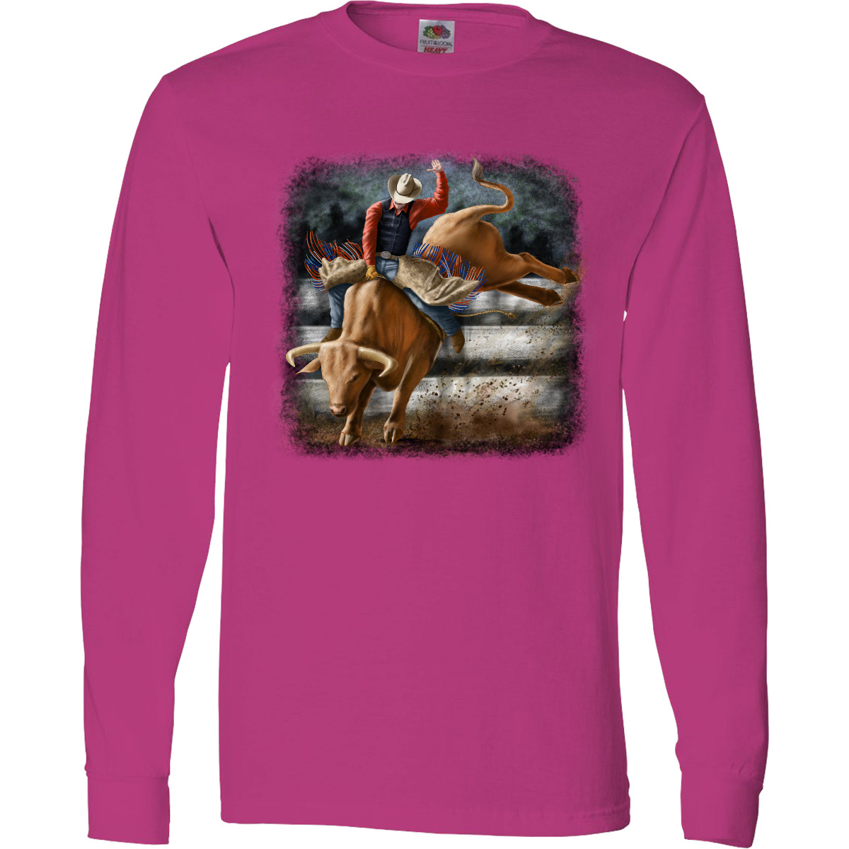 Inktastic Bull Riding Long Sleeve T-Shirt Cowboy Rodeo Animals Mens Adult Tee - Picture 2 of 3