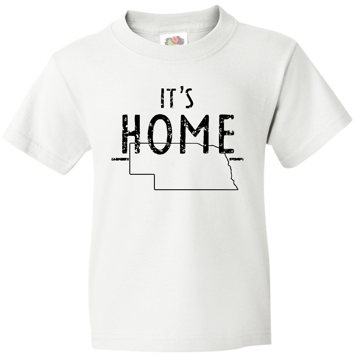 Inktastic It's Home- State Of Nebraska Outline Distressed Text Youth T-Shirt Tee - Picture 8 of 8