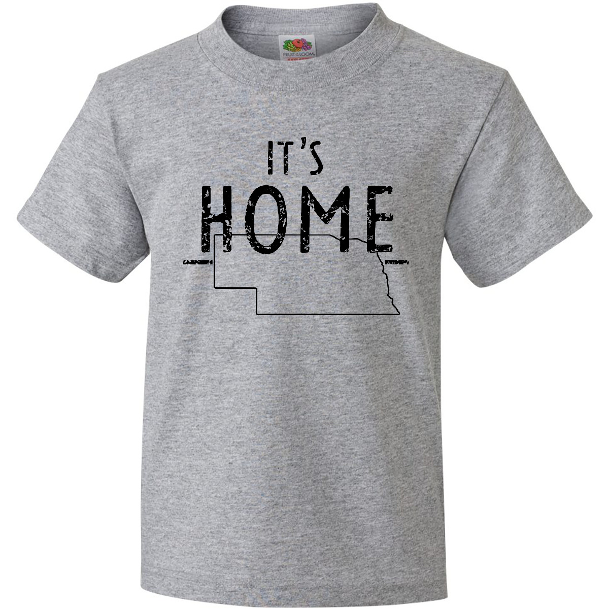 Inktastic It's Home- State Of Nebraska Outline Distressed Text Youth T-Shirt Tee - Picture 3 of 8