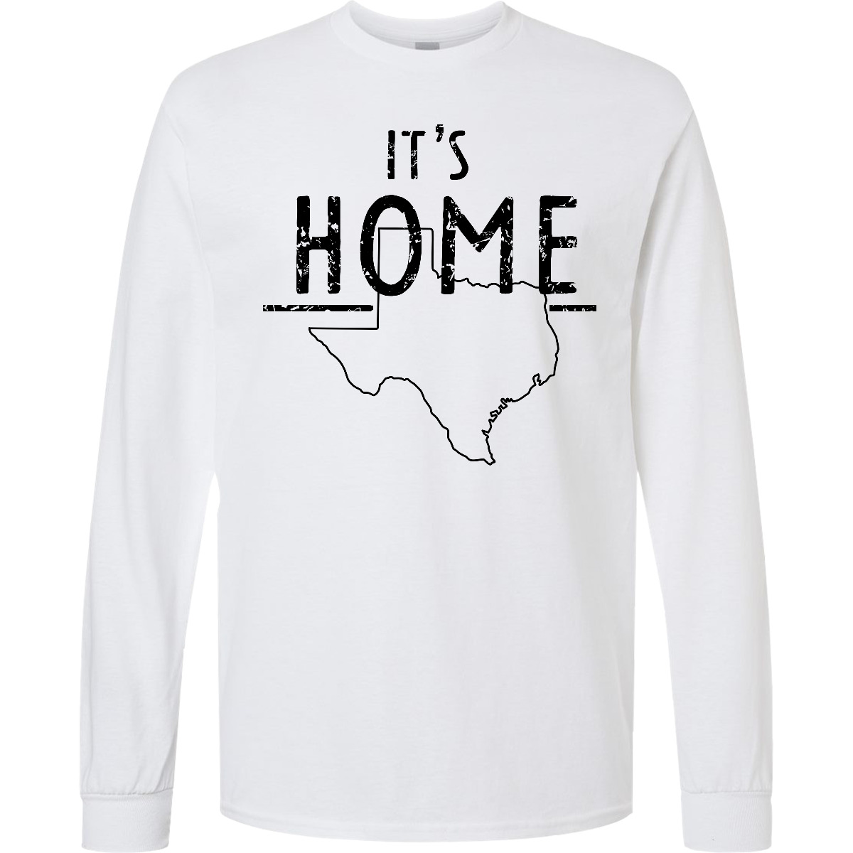 Inktastic Its Home- State Of Texas Outline Distressed Text Long Sleeve T-Shirt