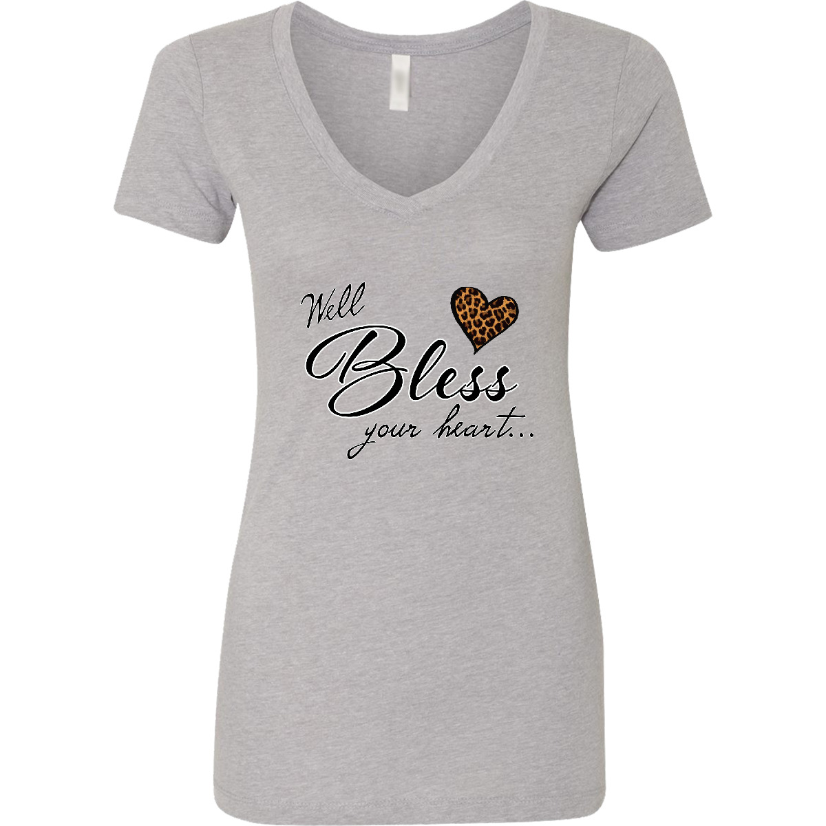 Inktastic Well Bless Your Heart With Leopard Print Women’s V-Neck T-Shirt Day