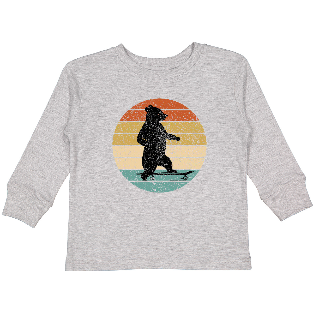 Inktastic Skateboard Bear Retro Sunset Toddler Long Sleeve T-Shirt Skateboarding - Picture 4 of 10