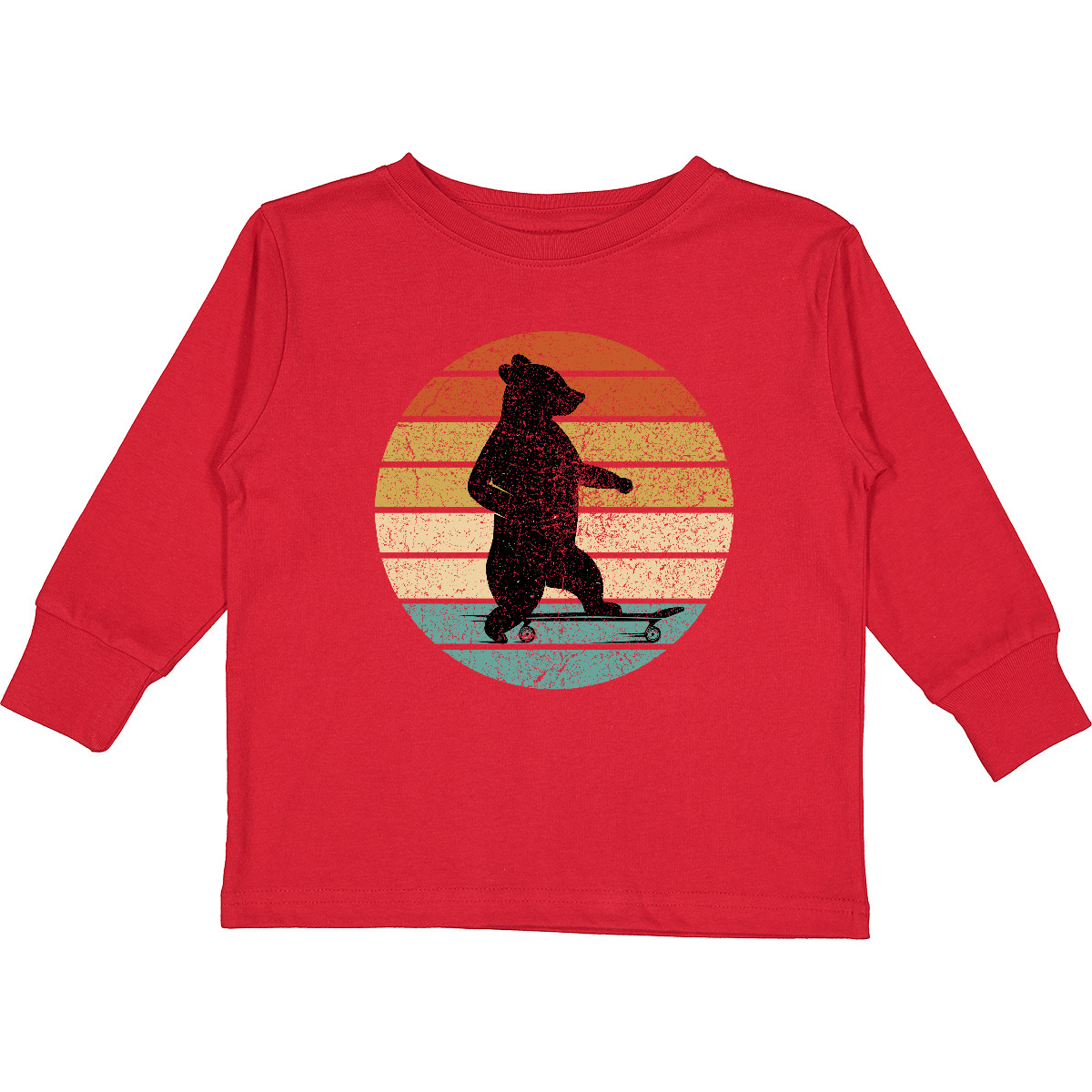 Inktastic Skateboard Bear Retro Sunset Toddler Long Sleeve T-Shirt Skateboarding - Picture 7 of 10