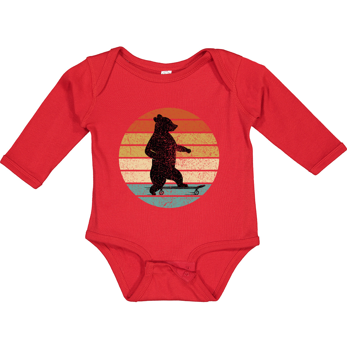Inktastic Skateboard Bear Retro Sunset Long Sleeve Creeper Skateboarding Apparel