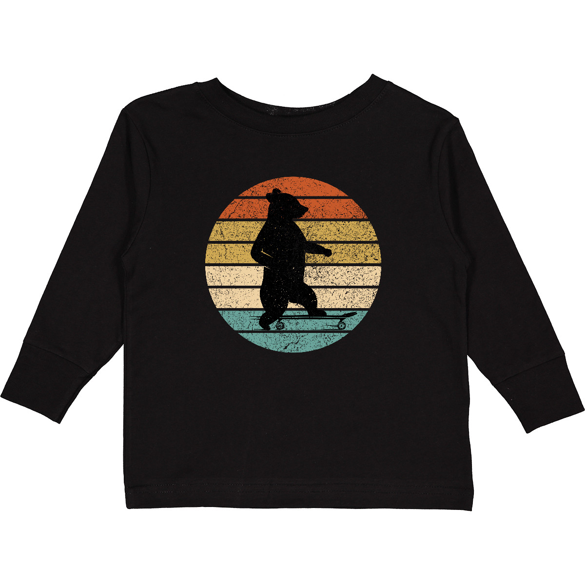 Inktastic Skateboard Bear Retro Sunset Toddler Long Sleeve T-Shirt Skateboarding - Picture 2 of 10