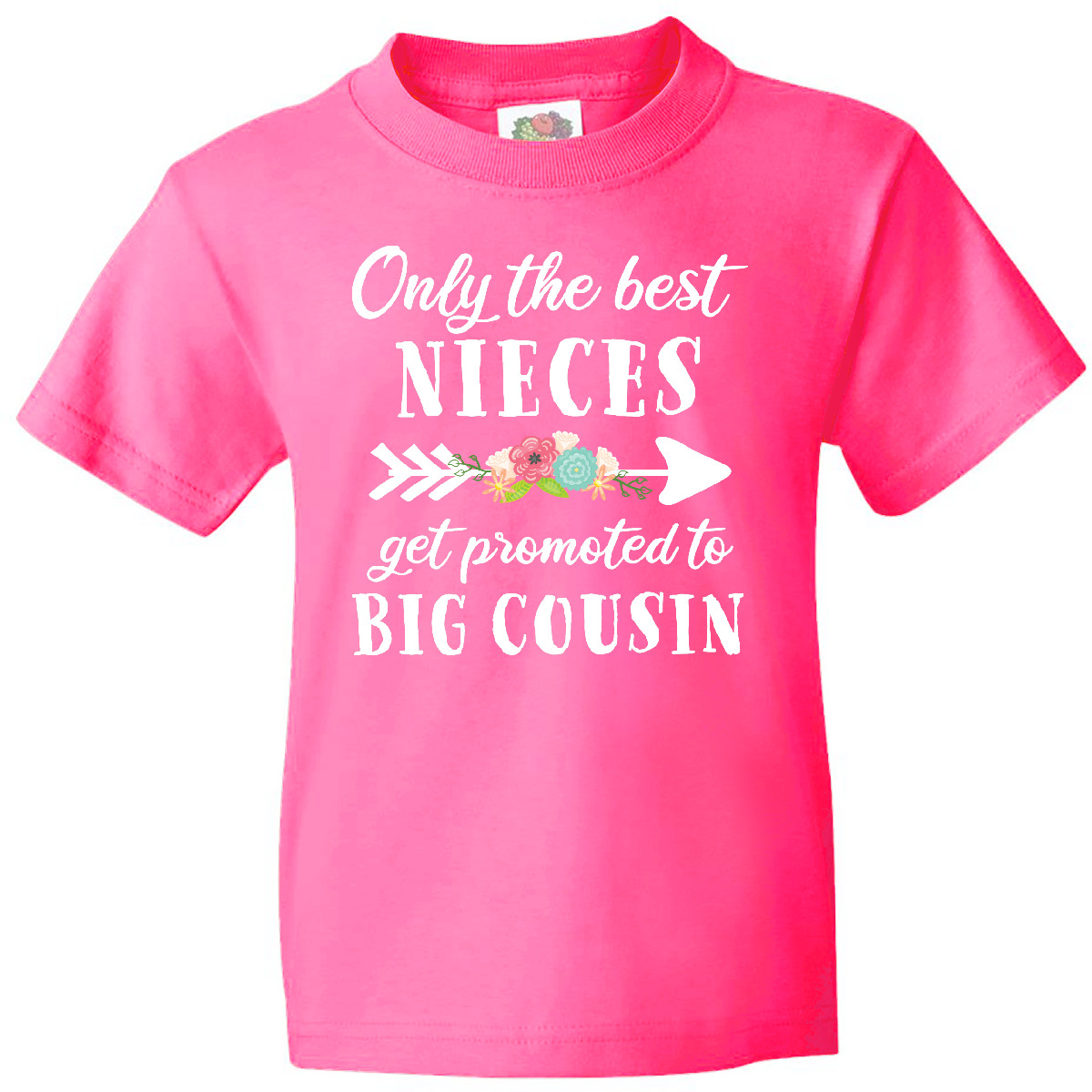 Inktastic Only The Best Nieces Get Promoted To Big Cousin Youth T-Shirt Flower - Picture 4 of 9