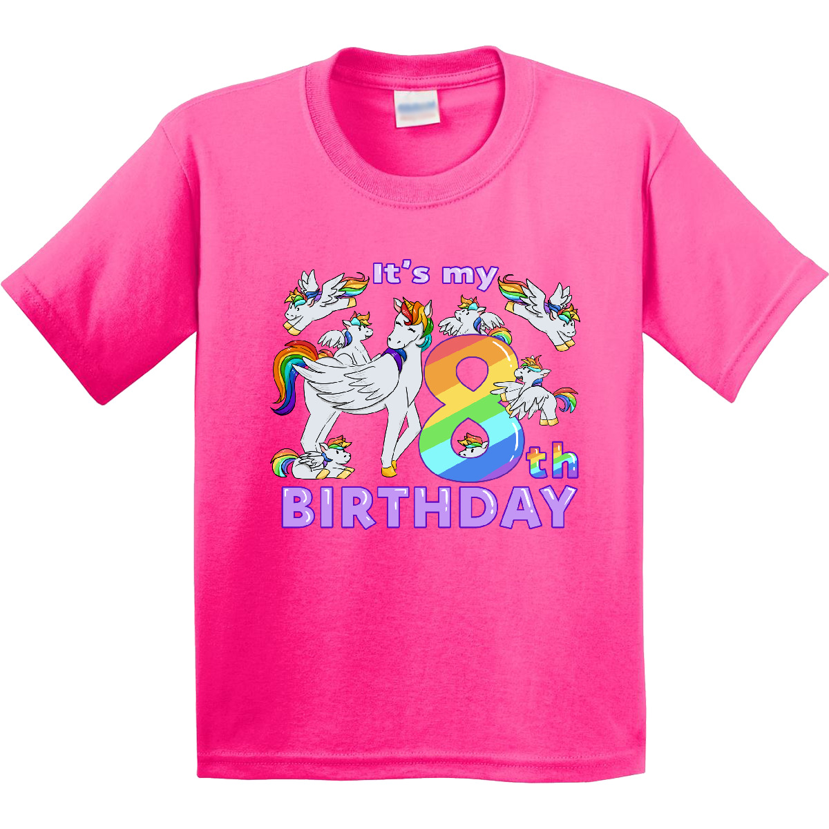 Inktastic It's My 8th Birthday Unicorn Youth T-Shirt Adorable Rainbow Christmas - Picture 6 of 11