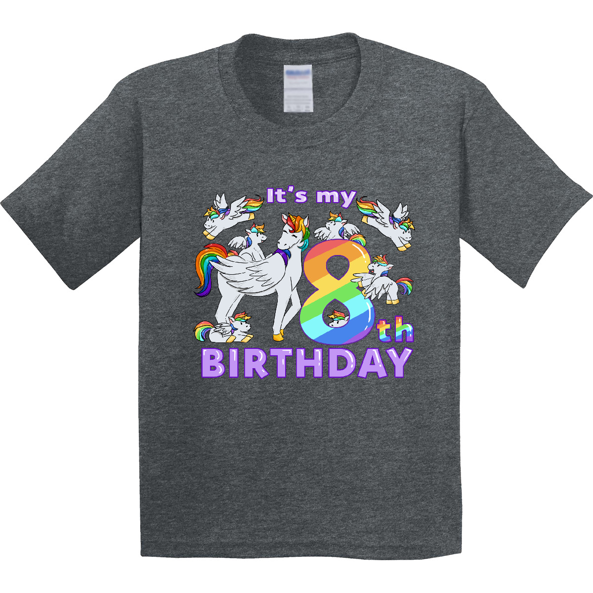 Inktastic It's My 8th Birthday Unicorn Youth T-Shirt Adorable Rainbow Christmas - Picture 8 of 11