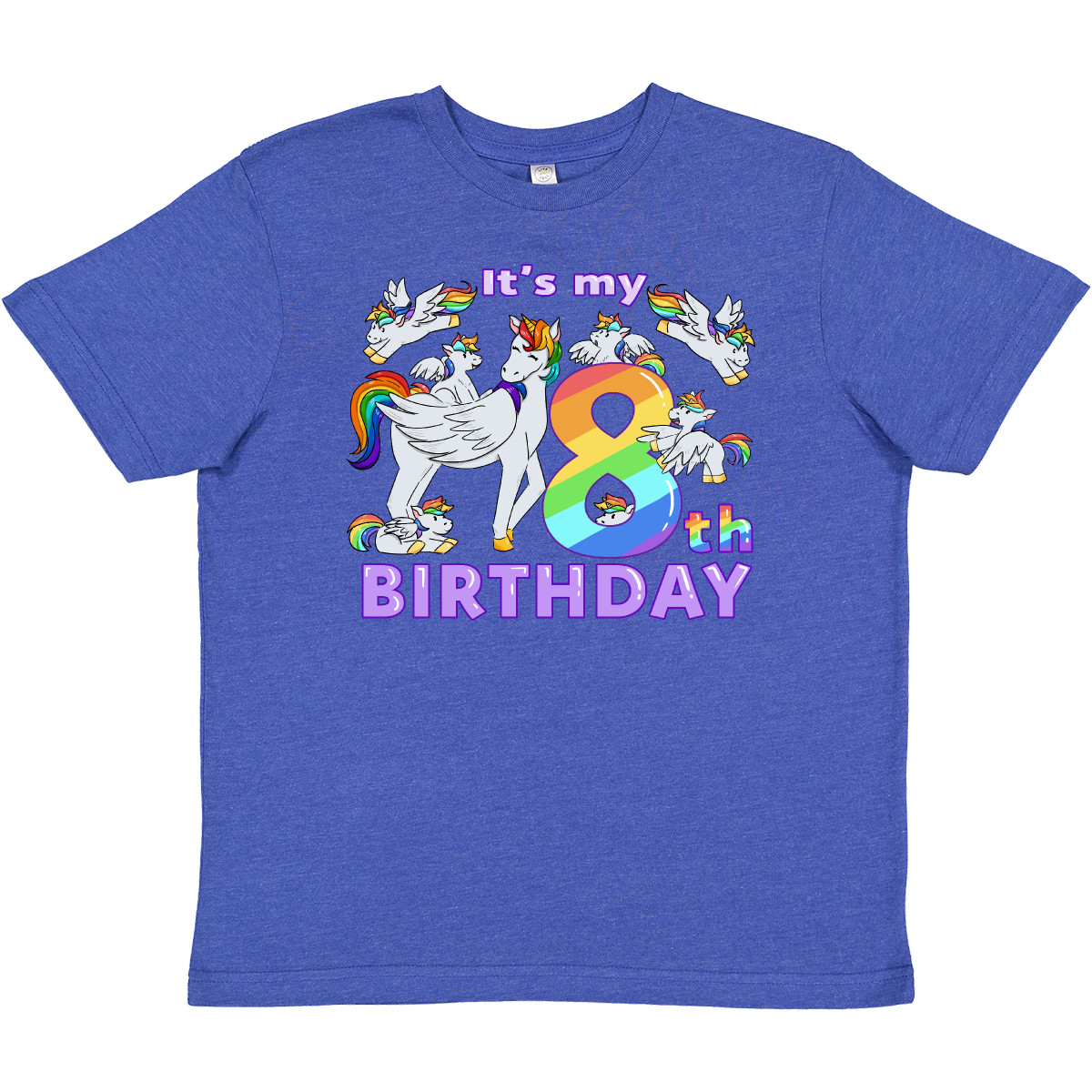 Inktastic It's My 8th Birthday Unicorn Youth T-Shirt Adorable Rainbow Christmas - Picture 10 of 11
