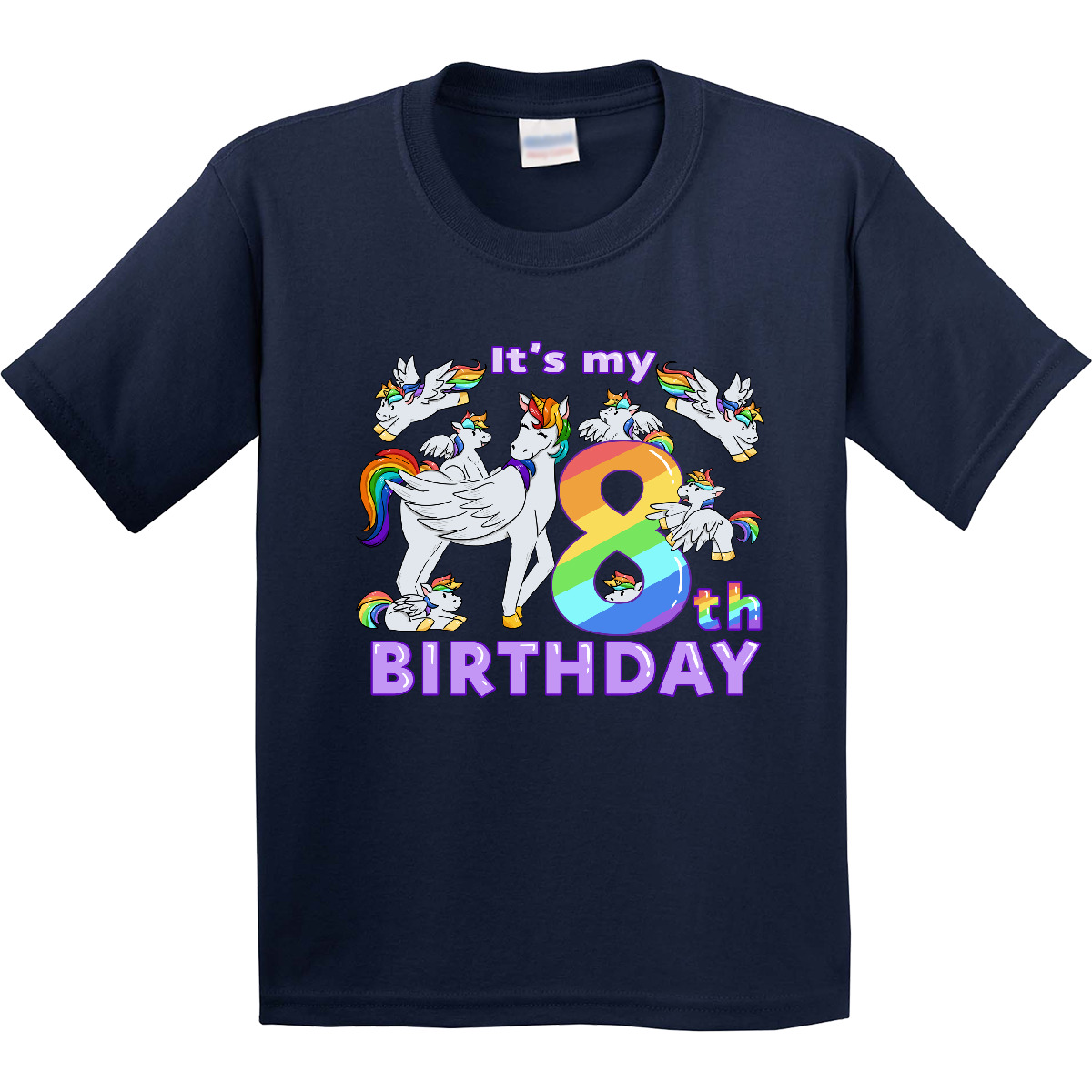 Inktastic It's My 8th Birthday Unicorn Youth T-Shirt Adorable Rainbow Christmas - Picture 5 of 11