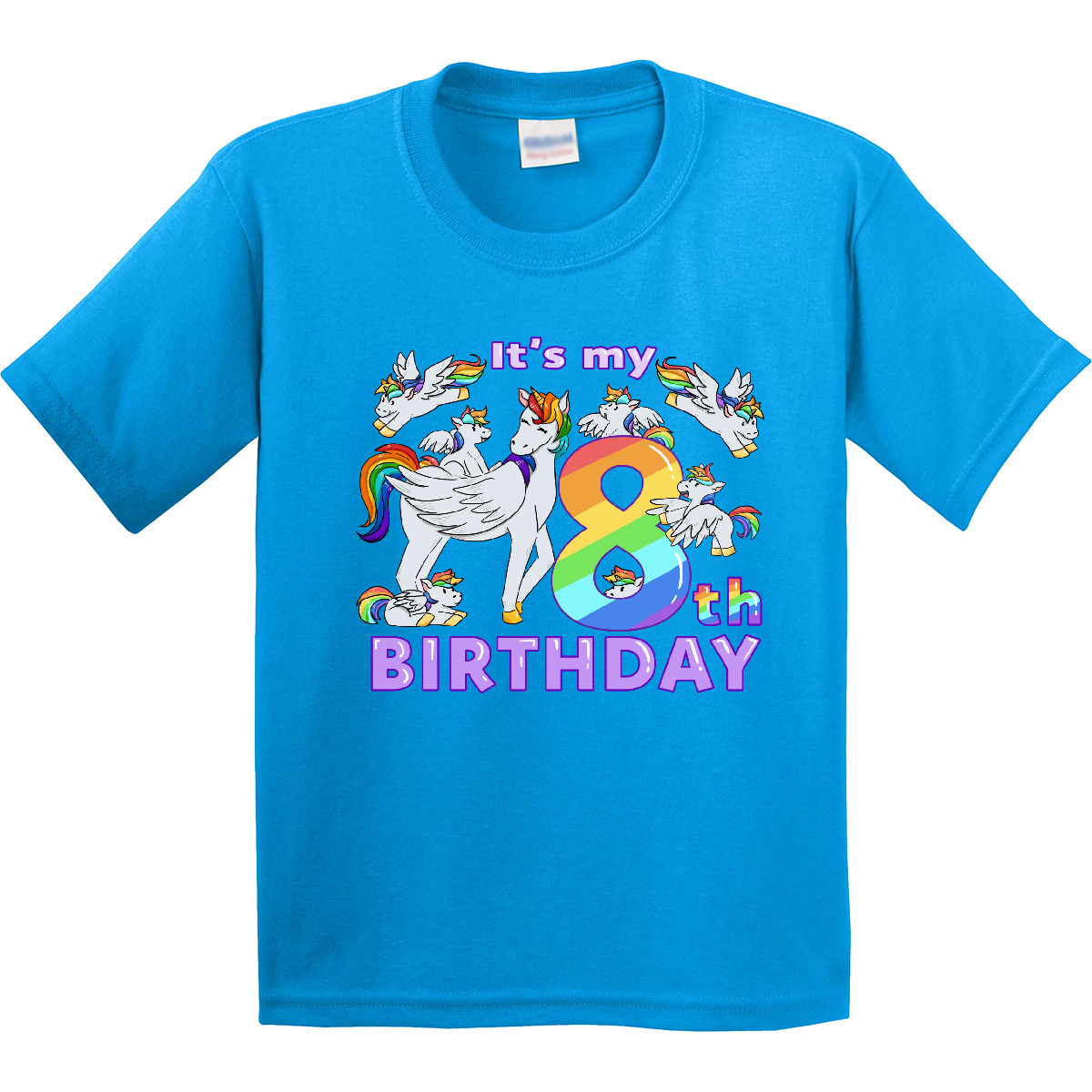 Inktastic It's My 8th Birthday Unicorn Youth T-Shirt Adorable Rainbow Christmas - Picture 7 of 11