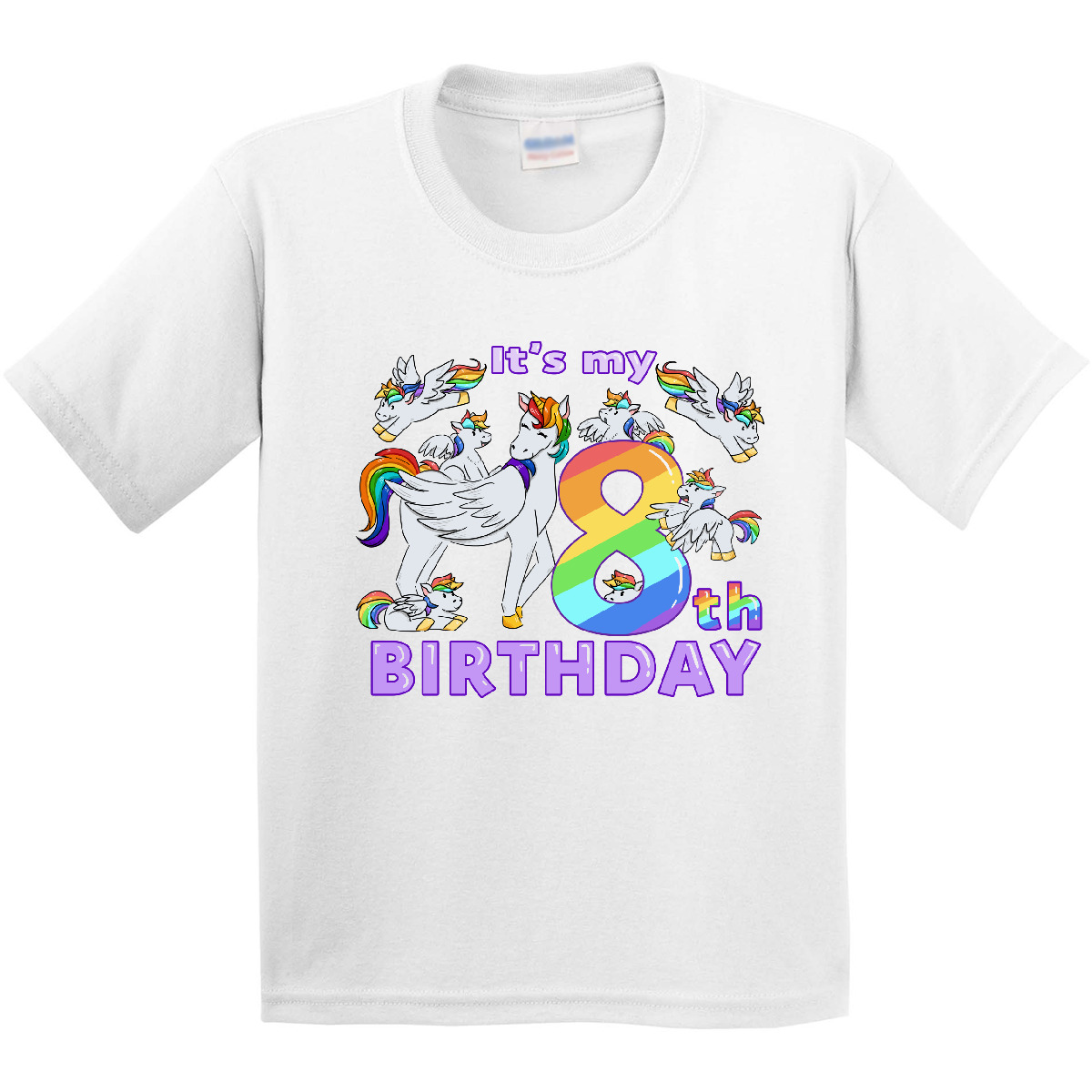 Inktastic It's My 8th Birthday Unicorn Youth T-Shirt Adorable Rainbow Christmas - Picture 11 of 11