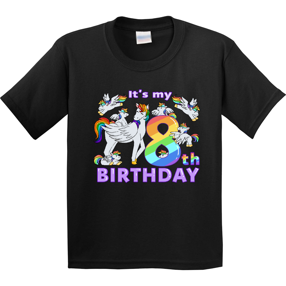 Inktastic It's My 8th Birthday Unicorn Youth T-Shirt Adorable Rainbow Christmas - Picture 2 of 11