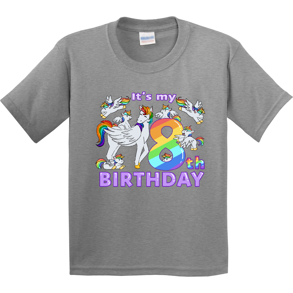 Inktastic It's My 8th Birthday Unicorn Youth T-Shirt Adorable Rainbow Christmas - Picture 3 of 11
