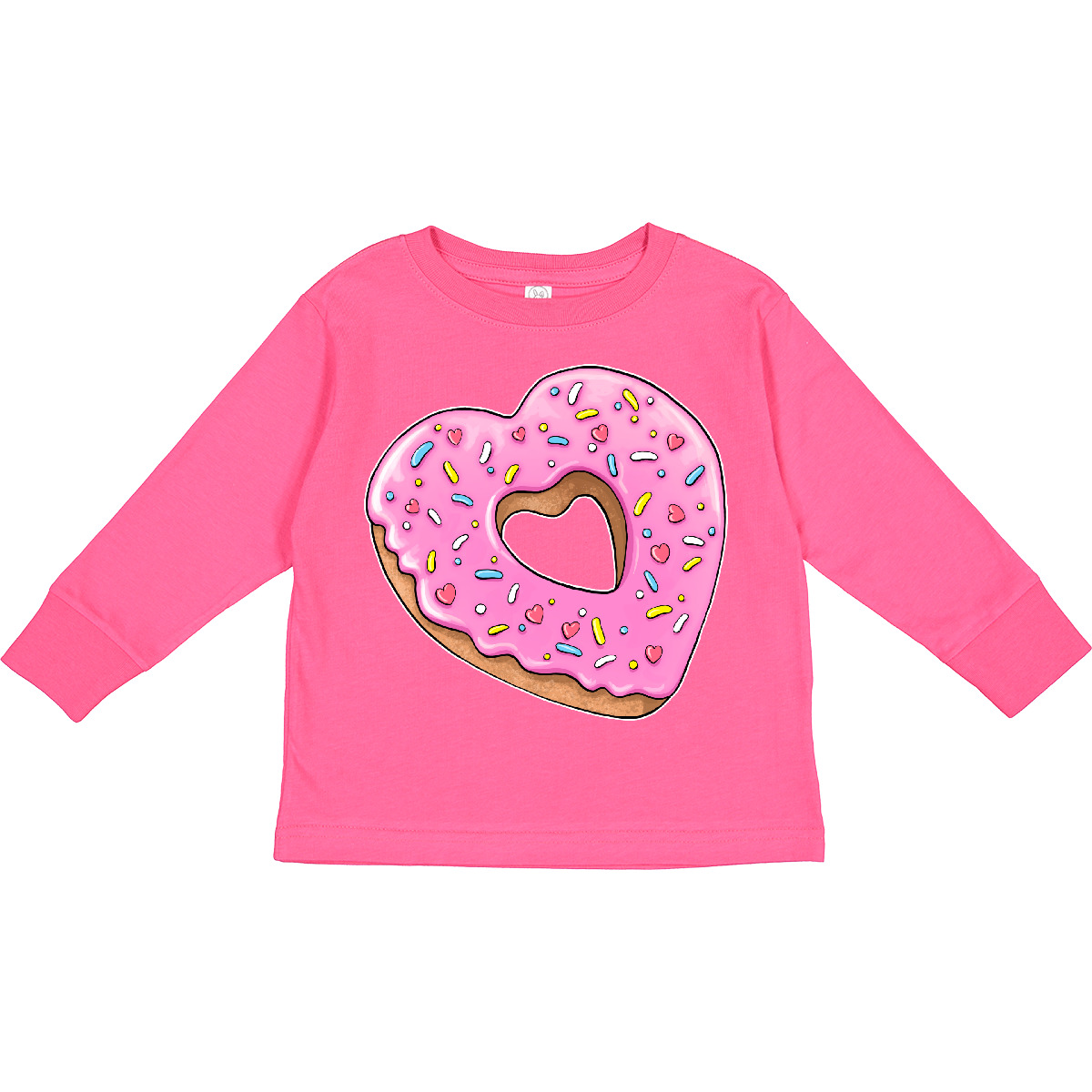 Inktastic Heart Shaped Donut With Pink Icing And Toddler Long Sleeve T-Shirt Fun - Picture 4 of 6