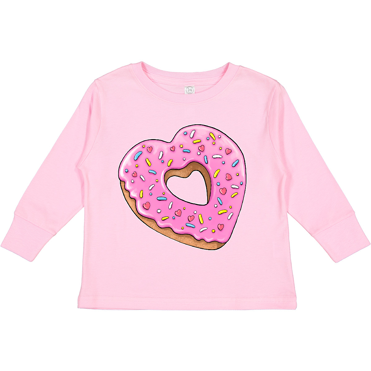 Inktastic Heart Shaped Donut With Pink Icing And Toddler Long Sleeve T-Shirt Fun - Picture 5 of 6