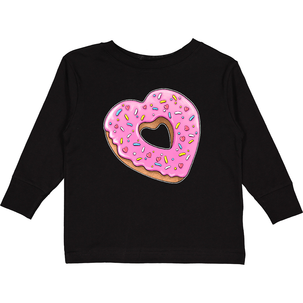 Inktastic Heart Shaped Donut With Pink Icing And Toddler Long Sleeve T-Shirt Fun - Picture 2 of 6