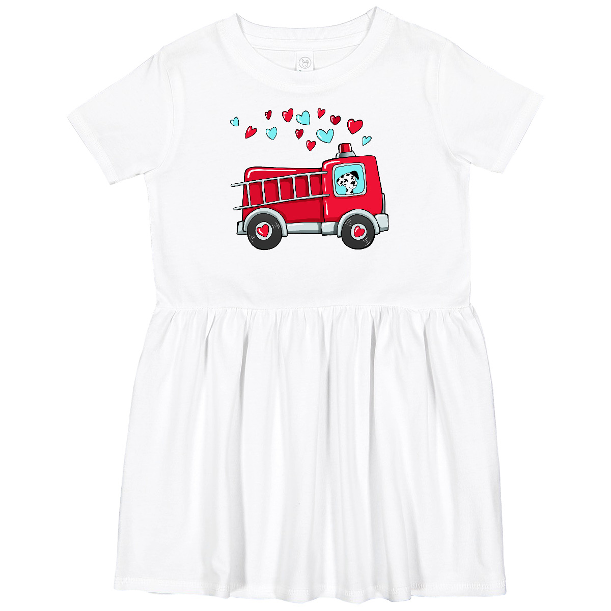 Inktastic Valentine Fire Truck With Cute Dalmatian And Hearts Toddler Dress Kids