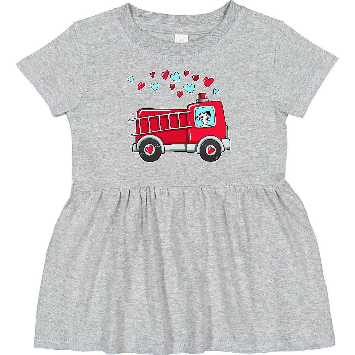 Inktastic Valentine Fire Truck With Cute Dalmatian And Hearts Infant Dress Kids - Picture 2 of 7