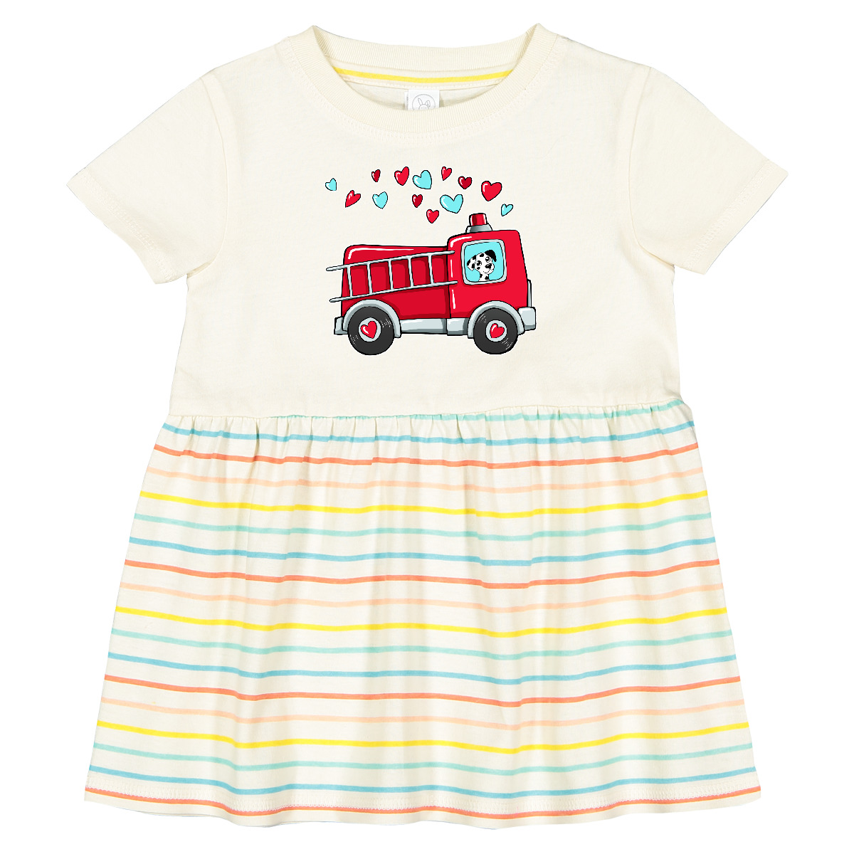Inktastic Valentine Fire Truck With Cute Dalmatian And Hearts Infant Dress Kids - Picture 4 of 7
