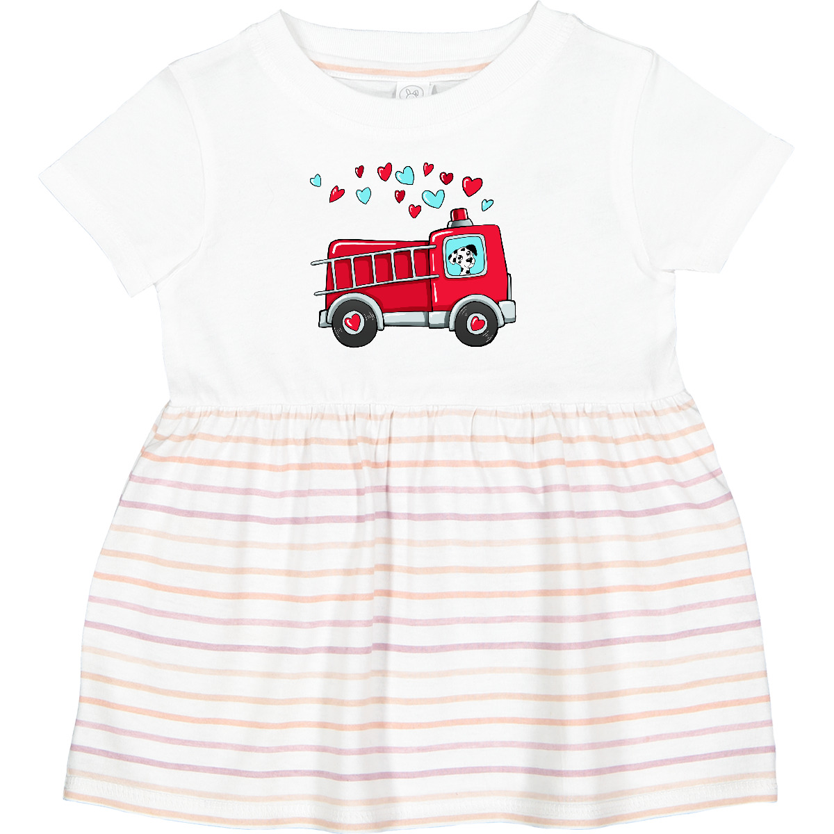Inktastic Valentine Fire Truck With Cute Dalmatian And Hearts Infant Dress Kids - Picture 7 of 7