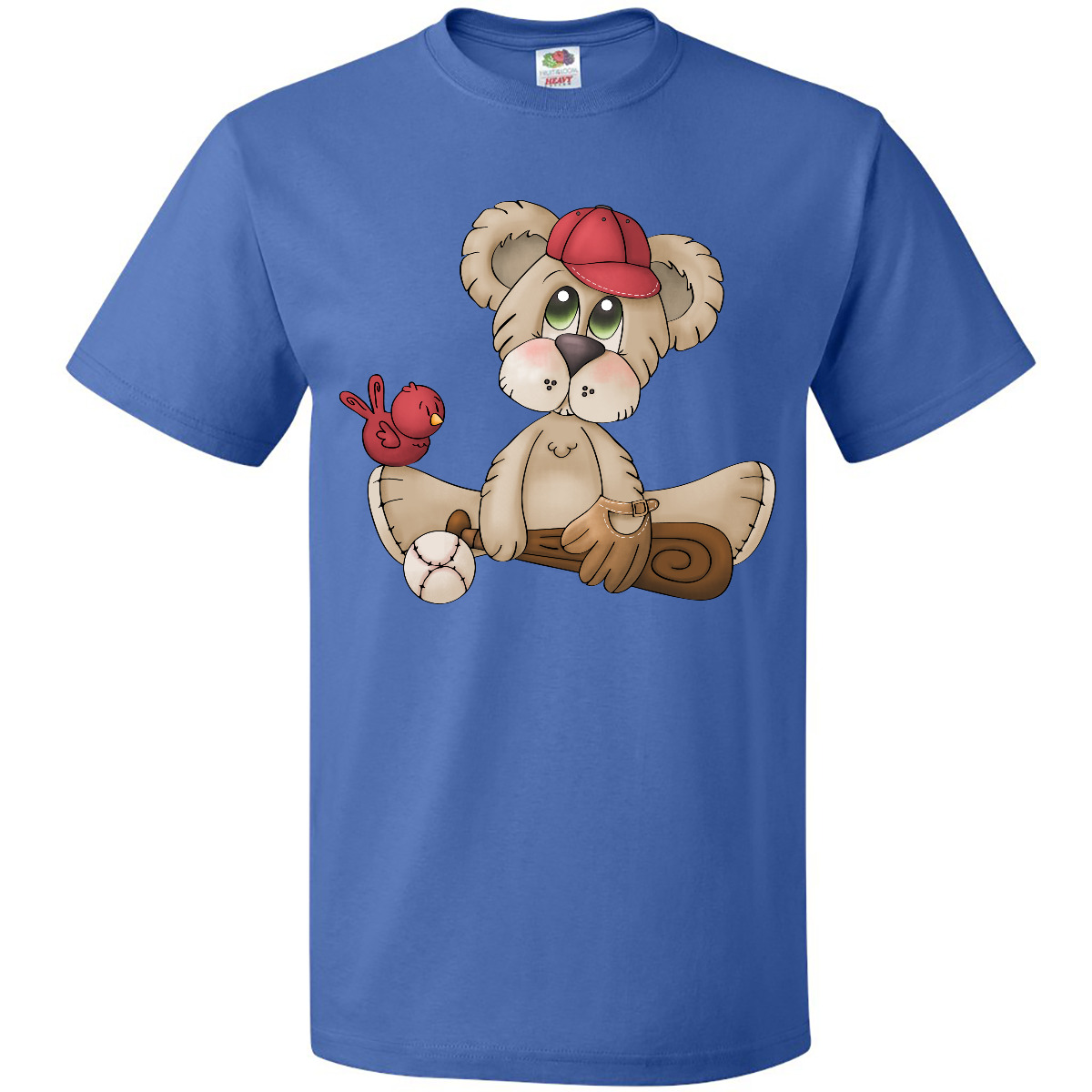 Inktastic Baseball Teddy Bear T-Shirt Cap Red Bird Bat Mens Adult Clothing Tees