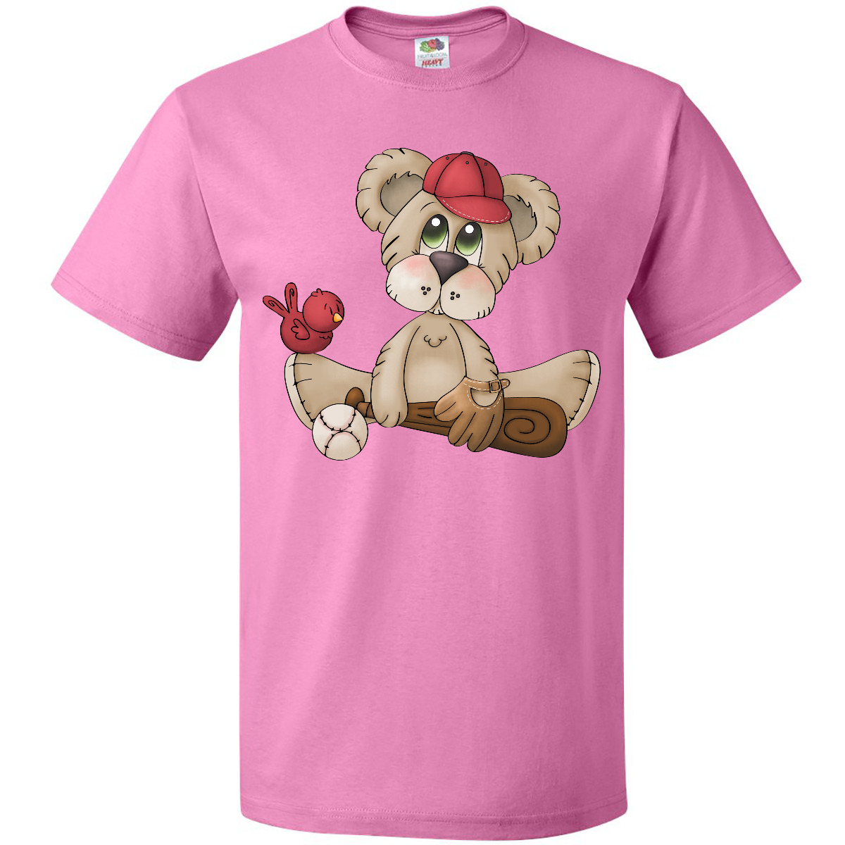 Inktastic Baseball Teddy Bear T-Shirt Cap Red Bird Bat Mens Adult Clothing Tees