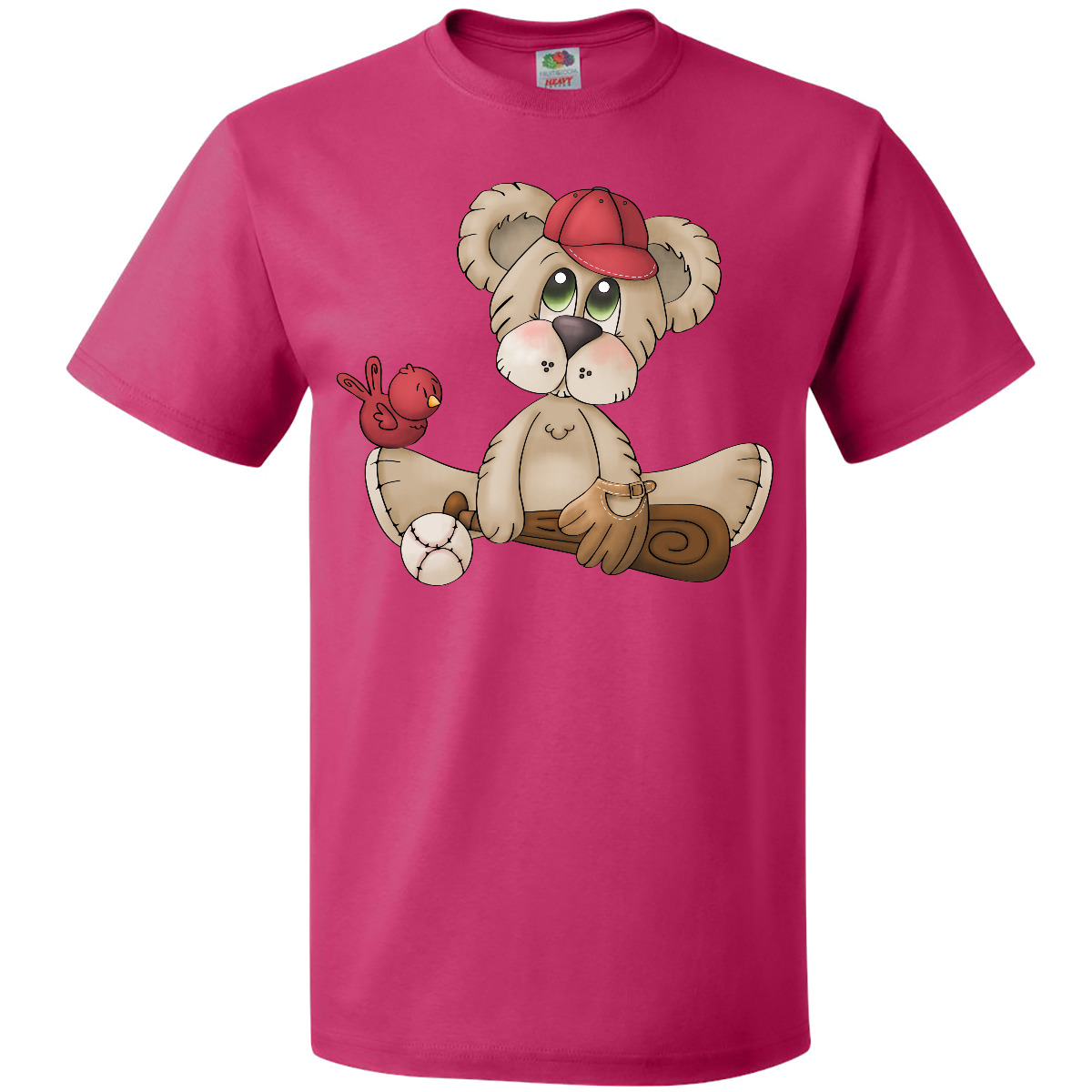 Inktastic Baseball Teddy Bear T-Shirt Cap Red Bird Bat Mens Adult Clothing Tees