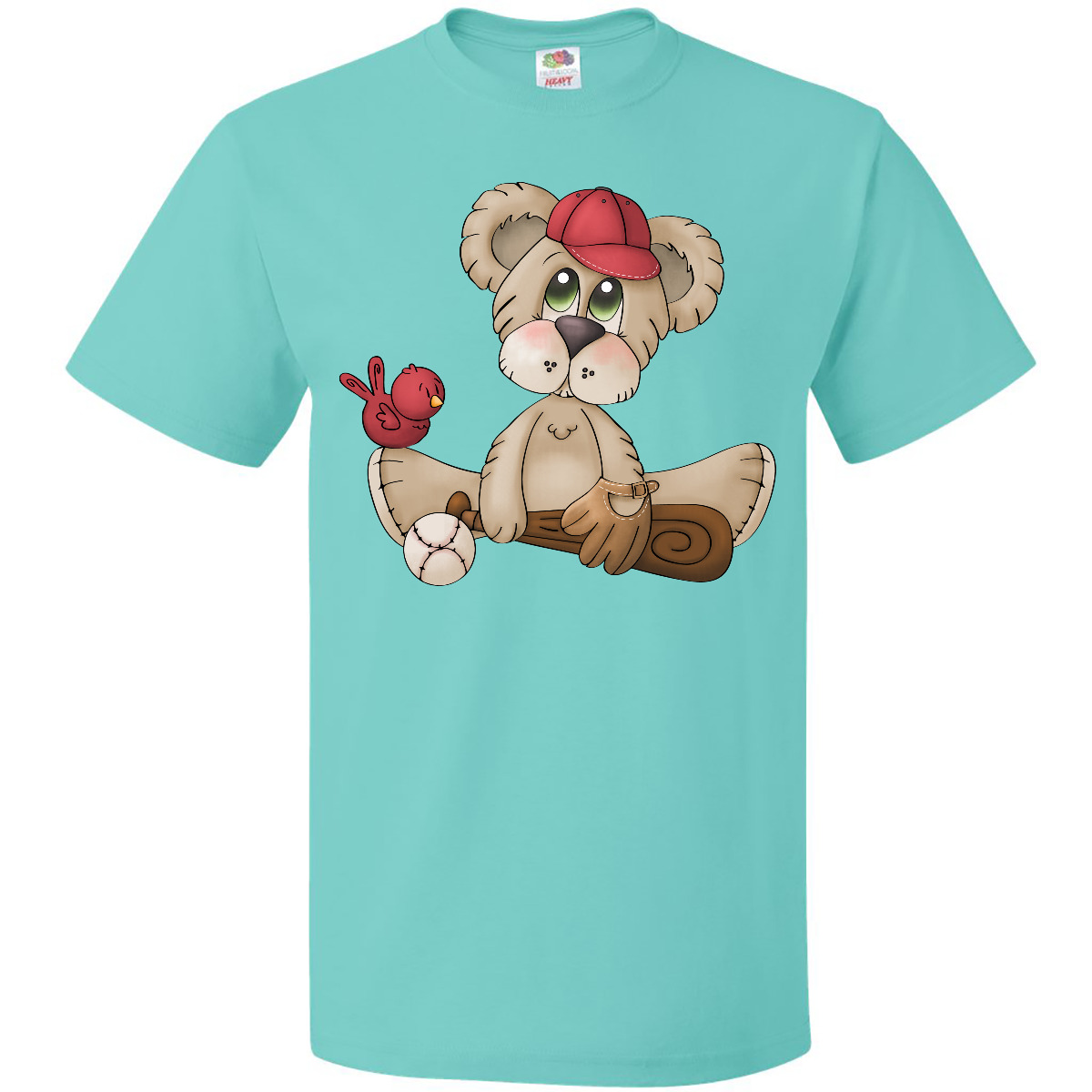 Inktastic Baseball Teddy Bear T-Shirt Cap Red Bird Bat Mens Adult Clothing Tees