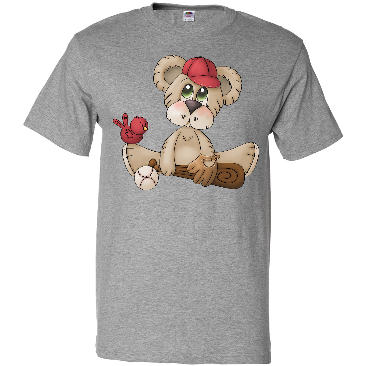 Inktastic Baseball Teddy Bear T-Shirt Cap Red Bird Bat Mens Adult Clothing Tees