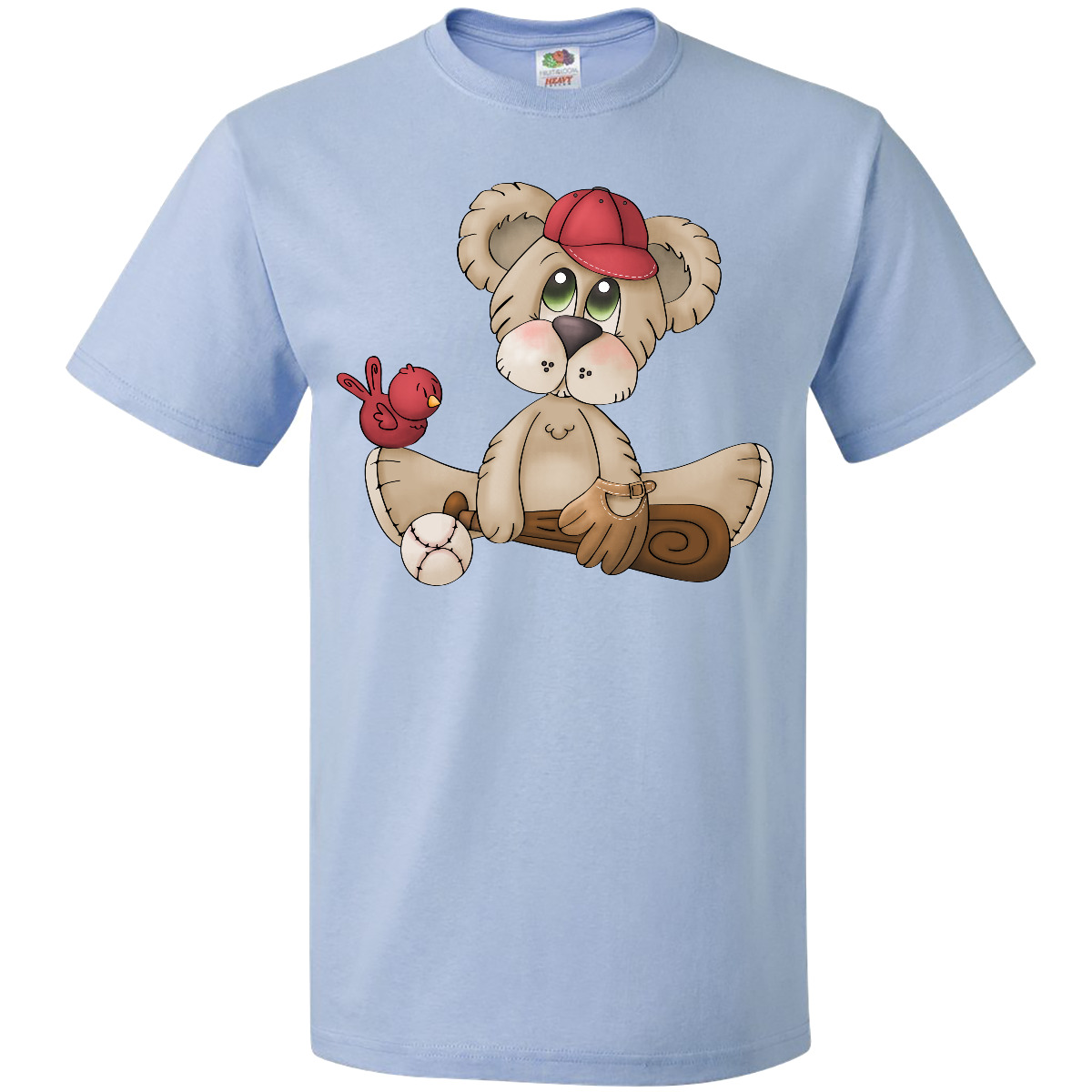 Inktastic Baseball Teddy Bear T-Shirt Cap Red Bird Bat Mens Adult Clothing Tees