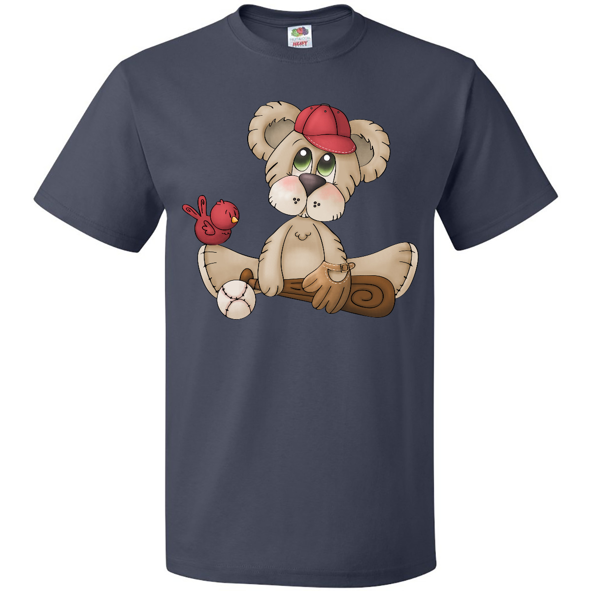 Inktastic Baseball Teddy Bear T-Shirt Cap Red Bird Bat Mens Adult Clothing Tees