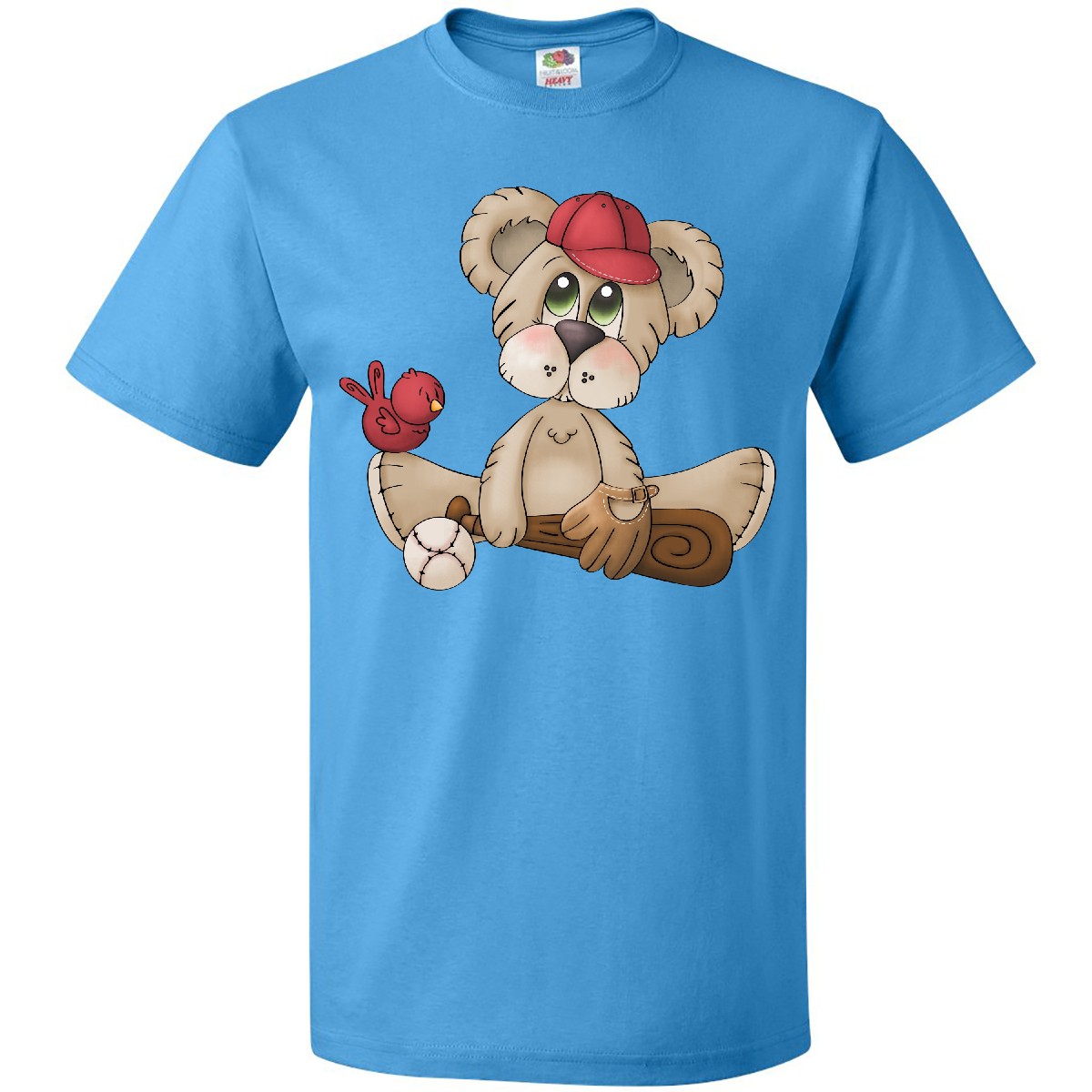 Inktastic Baseball Teddy Bear T-Shirt Cap Red Bird Bat Mens Adult Clothing Tees