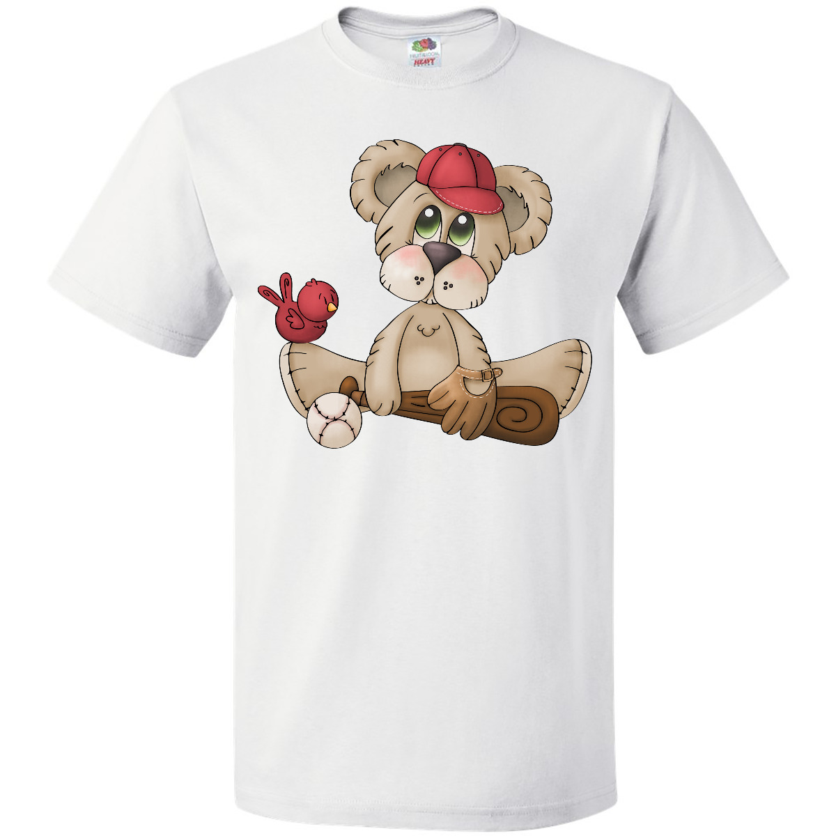 Inktastic Baseball Teddy Bear T-Shirt Cap Red Bird Bat Mens Adult Clothing Tees