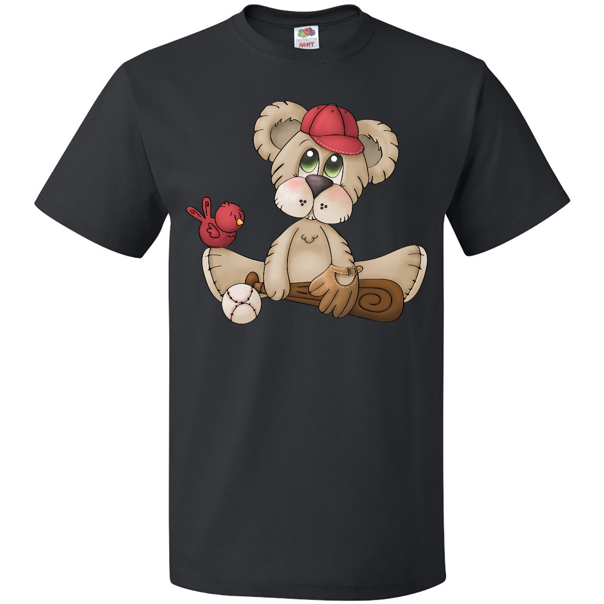 Inktastic Baseball Teddy Bear T-Shirt Cap Red Bird Bat Mens Adult Clothing Tees