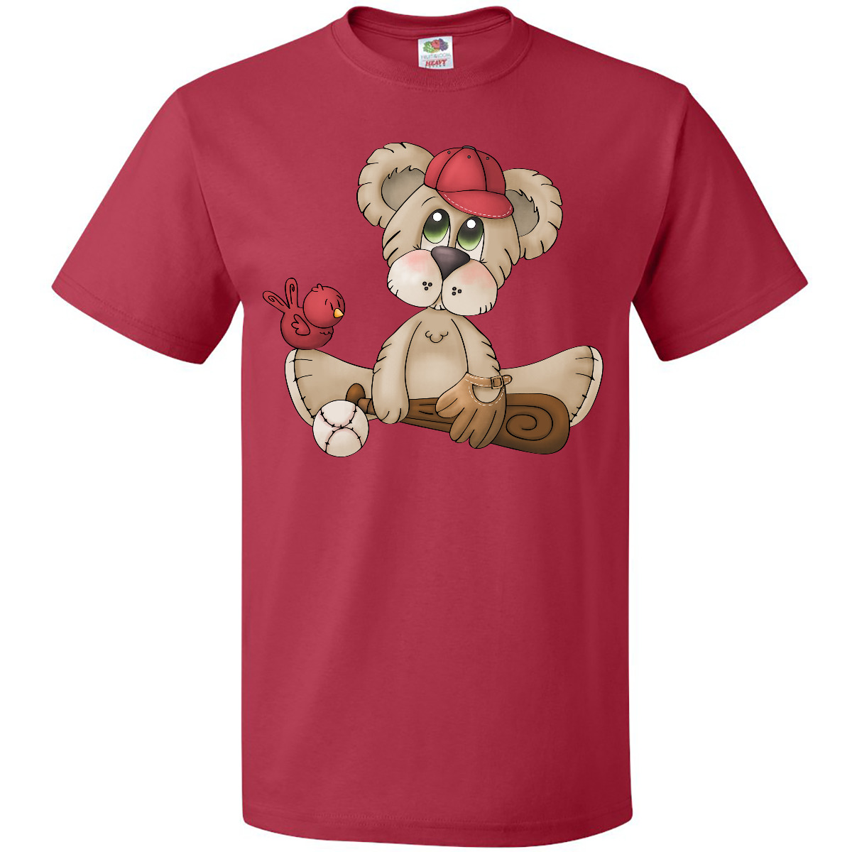 Inktastic Baseball Teddy Bear T-Shirt Cap Red Bird Bat Mens Adult Clothing Tees