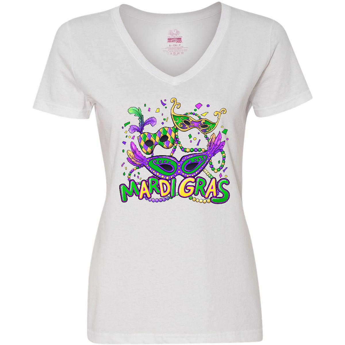 Inktastic Mardi Gras Masks And Beads Women's V-Neck T-Shirt Masquerade Celebrate - Picture 7 of 7