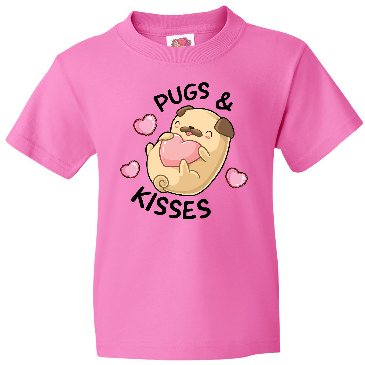 Inktastic Valentines Day Pugs & Kisses With Hearts Youth T-Shirt Kids I Love Dog - Picture 2 of 7